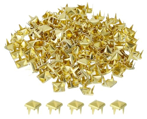 QUARKZMAN 80pcs Tachuelas de Pirámide Cuadrado, 5mm Remaches de Punta Cuadrada Tachuelas para Ropa Cuero Picos de Estilo Punk de Cobre para Cinturones Prendas Manualidades, Dorado