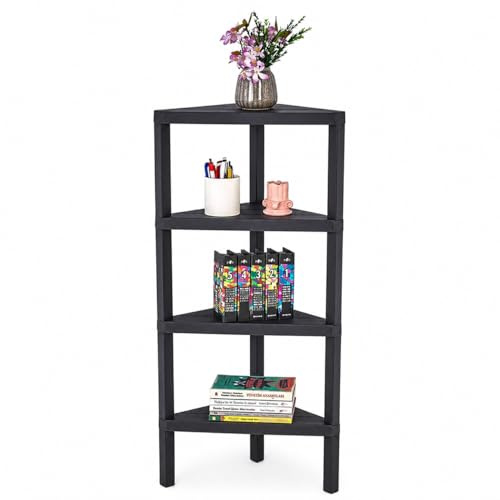 DIVCHI 4 Tier Corner Shelf Triangle Space-Saving Freestanding Shelving Unit | Storage Shelves | Display Rack | Bookcase | Kitchen Stand | Living Room Organiser | Bedroom Bookshelf (Black)