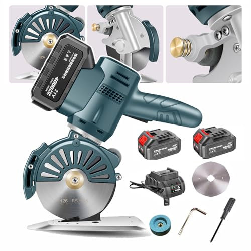 Taglierina elettrica rotativa per tessuti, 70/90 mm, senza fili, con 2 batterie, affilatura automatica, per tagliare tessuti, pelle, tappeti, spessore di taglio 35 mm/45 mm