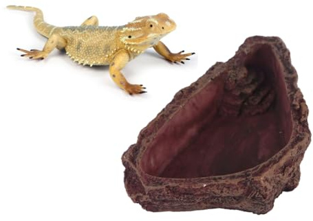 Kisangel Reptilien Wasserschale Futterbecken Für Haustiere Harzschale Zuchttablett Futternapf Für Eidechsen Frösche Spinnen Mit Baumrindenimitat Design