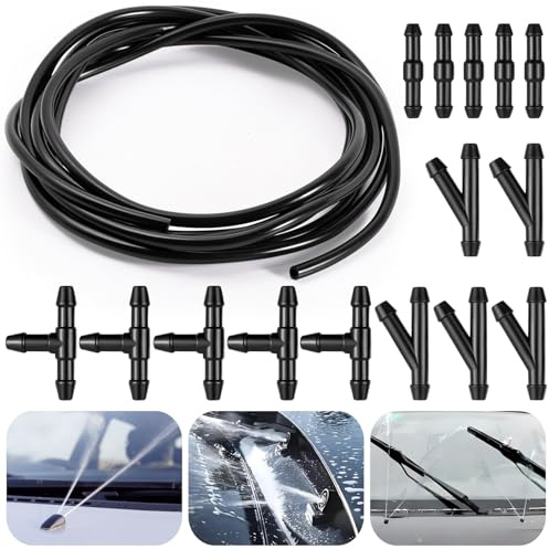 MirraSwit 4M Scheibenwaschanlage Schlauch, Wischwasserschlauch Reparaturset | Automotive Schlauch, mit 15 Stücke Schlauchverbinder für Universal Wischwasserschlauch Spritzwasserschlauch