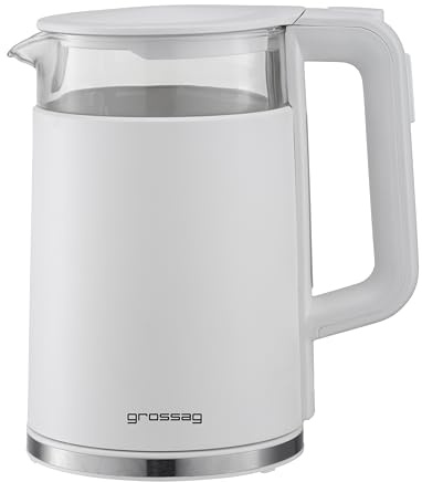 grossag Glas-Wasserkocher,WK 24.00/1,7L mit wählbaren 5 Temperaturstufen, mit wählbaren 5 Temperaturstufen, abnehmbarer Glastopf mit 360° drehbarer Steckverbindung, Kalkfilter & Edelstahl Basis