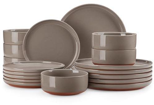 MALACASA Vajillas Completas de Gres para 6 Personas, Juego de 18 Piezas con Moderna Platos Vajilla/Ensaladera, Apto para Lavavajillas y Microondas - Serie TARA, Marrón