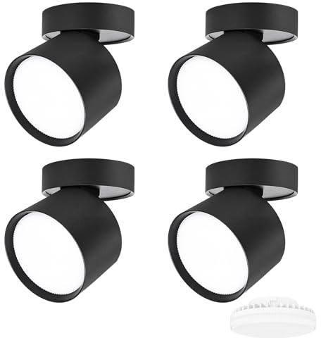 KYOTECH Lot de 4 Spot en Saillie led Pivotants & Orientables Ø84x80mm Noir Plafonnier Luminaire Apparent Incluse 6W Remplaçable GX53 Ampoule Blanc Neutre 4000k 550LM Plafonnier Spot LED Downlight