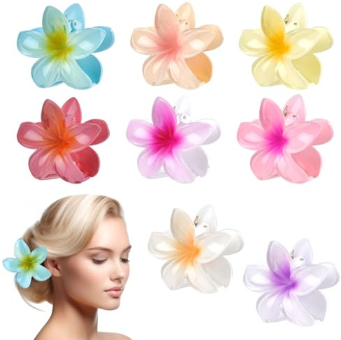 FOROREH Pinza para el cabello con flores, bonitas pinzas de acrílico para el cabello de las mujeres, pinzas antideslizantes hawaianas para el pelo de la mandíbula, accesorios de peinado