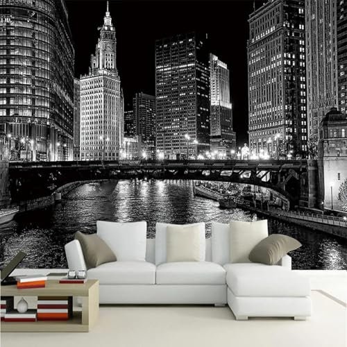 MIXUEXUNLU 3D Mural Wallpaper Black City Night Scene Mural Living Room TV Background Wall Modern Decorative Art Mural