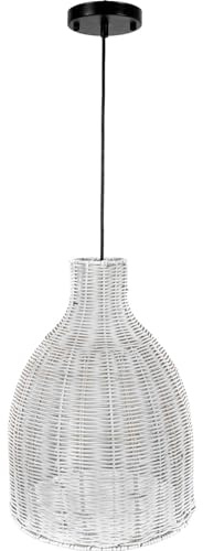 VIVANNO Deckenleuchte Rattan - Boho Deckenlampe Weiß, 30x40 cm | Elegante Pendelleuchte aus Bambus für das Wohnzimmer - Stilvoller Lampenschirm als hängende Korblampe für die Decke