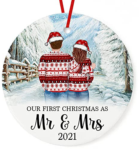 Weihnachtsbaumschmuck 7.3cm, Unsere Erste Familie Als DREI Frisch Verheiratete Paare Weihnachtsanhänger Personalisierte Runde Keramik Ornament Lustige Christbaumschmuck Anhänger