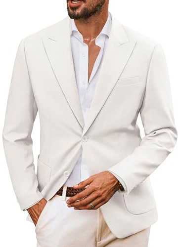 PJ PAUL JONES Veste en lin pour homme - 2 boutons - Coupe droite - Style sportif et moderne - Pour les loisirs, Blanc., M