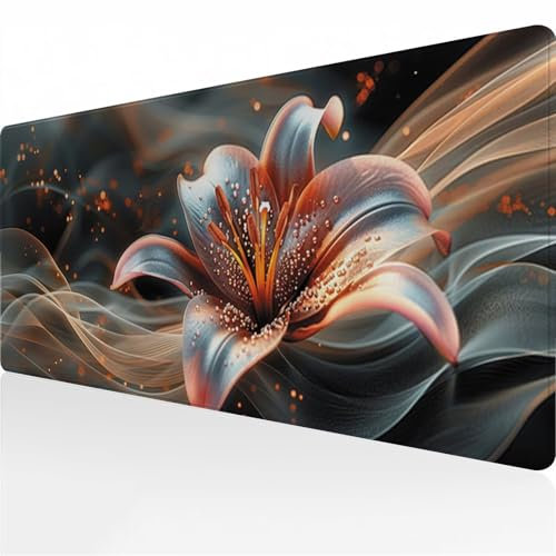 TengYuer Tapis de Souris de Jeu 1200x600x3 mm Tapis de Souris Grand Tapis de Bureau Lavable avec Bords Surpiqués et Base en Caoutchouc Antidérapant pour Jeux, Maison et Bureau (Lys Roses)