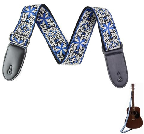 LAJUP Cinghie Per Chitarra In Cotone Con Ricamo Jacquard E Estremità In Pelle Di Cavallo Pazzo Per Basso, Tracolla Per Chitarra, Elettrico E Acustico, I Migliori Regali Per Bambini, Chitarristi