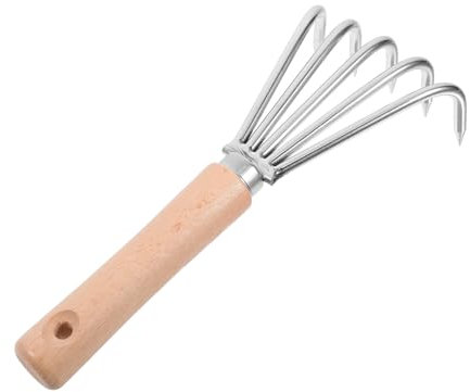 KONTONTY Râteau Cultivateur De Jardin Râteau Manuel pour Aérer Et Retourner La Terre Outil De Désherbage avec Manche Bois