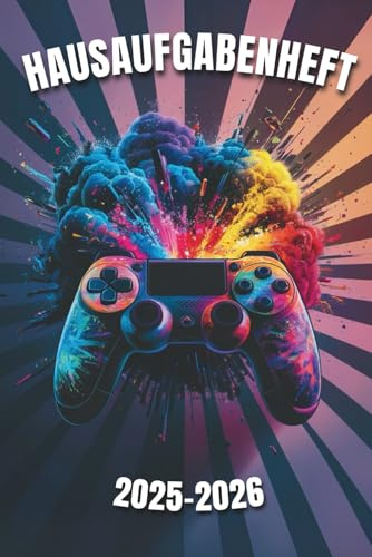 HAUSAUFGABENHEFT: 2025 2026 mit datum | Schulplaner Gymnasium Grundschule Teenager Jungen Mädchen | Gamer