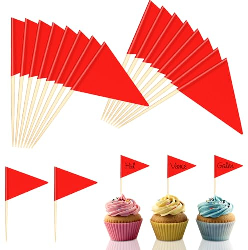 100 bandiere vuote per stuzzicadenti rosse, mini bandierine triangolari, con superficie scrivibile, per stuzzicadenti, per feste, torte, buffet, formaggio, cocktail