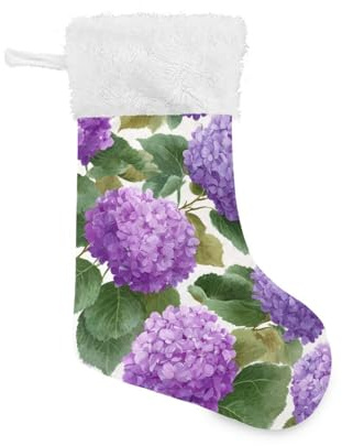 OTVEE Purple Hydrangeas Pattern Christmas Stockings 1 Piece, 17.7 inches Velvet Hanging Decorations Stockings for Family Holiday Fireplace Xmas Tree Party