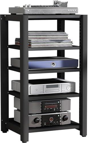 Mueble estéreo de madera para Xbox, proyector, TV, accesorios de audio, consola de videojuegos, estante de almacenamiento para reproductor de discos, acabado negro