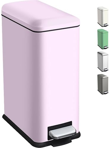 Ullege Mülleimer Bad 10L, Tretmülleimer Mit Inneneimer, Softclose, Rosa | 10 Liter Badezimmer Mülleimer, Edelstahl Mit Deckel, Fingerabdruckfrei, Schmal, Für Badezimmer, Büro, Schlafzimmer