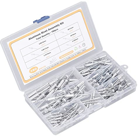 Aluminium-Flansch-Blindnieten-Sortiment-Set, 6 Größen für Heimwerker, Auto- und Heimreparatur, 180-teilig