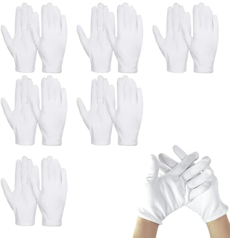 ZWWOGE 6 Pares de Guantes Hidratantes de Algodón para Niños (5-10 Años) Guantes Lavables y Reutilizables para Piel Seca Blancos Gruesos e Higiénicos juguete para gato