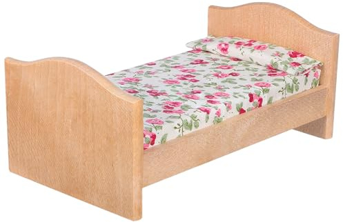 Toyvian Miniatur Puppenbett Aus Holz Für Puppenhaus Zubehör – DIY Möbelstück 5.51X3.11X2.32 Zoll – Dekoratives Puppenmöbel Für Kinder Spielzeughaus Schlafzimmer Wohnzimmer