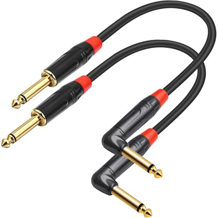 Kinweistex 1/4 to 1/4 Audio Cable TS Quarter inch Male to Male Right Angle Cable 30cm 2pcs for Electric Guitar