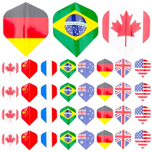 ifundom 27 Stück Dartflights aus Robustem Pet Material mit Verschiedenen Nationalflaggen Mustern Austauschbar und Langlebig für Professionelles Dartszubehör und Präzises Spiel