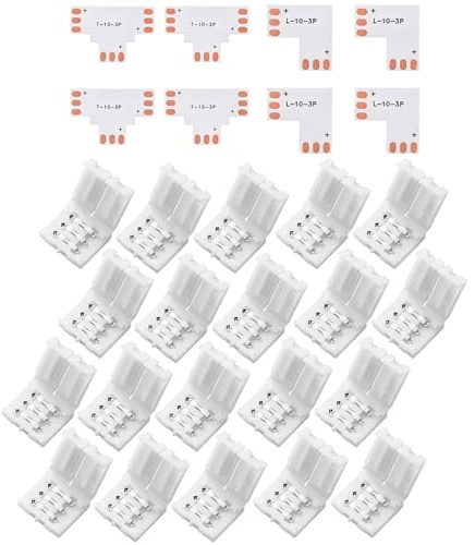 GleamGlide LED Streifen Verbinder Set 28-teilig - Universeller LED Strip Connector fuer 8mm 10mm LED Band Verbinder Klemme ohne Loeten inklusive L-Form T-Form Eckverbinder fuer ws2812b verbinder