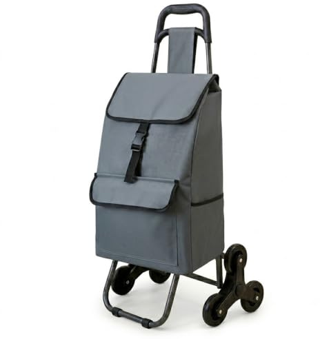 Meridiana Carrello Spesa Pieghevole Saliscale 6 Ruote (Grigio) | Carrello con ruote portatutto Rimovibile 3 Tasche, Trolley con telaio Acciaio per Carichi Pesanti, Casse Acqua