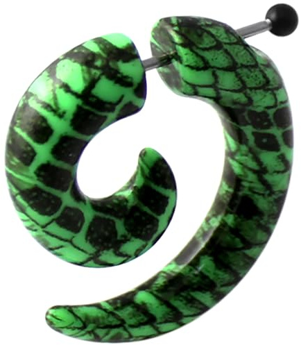 Monster Piercing Peau de Serpent Noir de 8MM sur la jauge Verte Spirale 16 316L Epaisseur de Faux Acier Chirurgical Oreille Plug Piercing