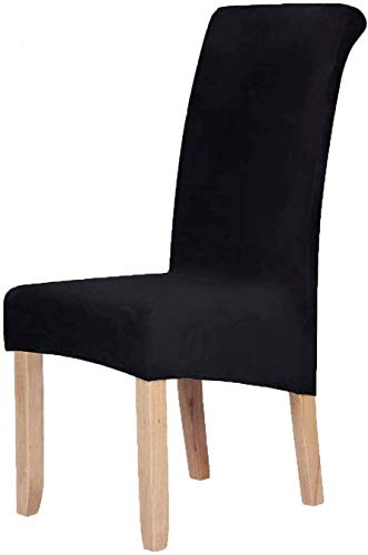 Homaxy Samt Stretch Esszimmer Stuhl Slipcover Satz von 2 - Spandex Plüsch Kurze Stuhl deckt solide große Esszimmer Protector Home Decor, schwarz