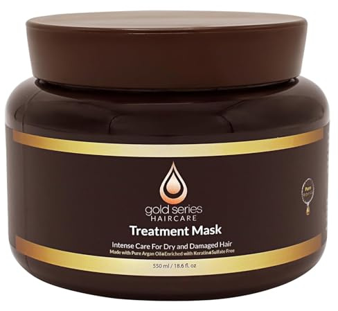 Gold Series Treatment Mask – Deep Hydrating Argan Oil Hair Mask for Dry Damaged, Color Treated and Curly Hair Enriched with Keratin – Sulfate Free Natural Hair Repair Treatment, 18.6oz