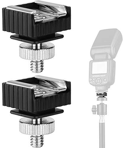 2Pack Flash Hot Shoe Mount Adapter to 1/4 Thread Hole with 1/4-20 Male to 1/4-20 Male Tripod Screw Adapter for Flash Holder Bracket Light Stands Umbrella Holder Flash Bracket,Strong &Solid (Update)