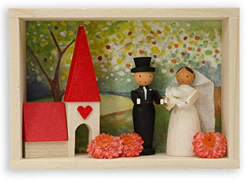 Graupner Holzminiaturen® | Glückwunsch Kästchen Brautpaar aus Holz | Original Erzgebirgische Holzkunst® | Hochwertige Handarbeit | besondere Geschenkidee zur Hochzeit | Verpackung für Geldgeschenk