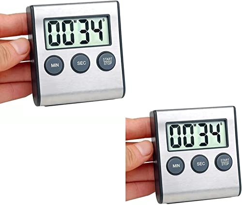 Kyzistn 2 Pack Kitchen Timer, Digital Kitchen Timer Magnetic Countdown Timer with Loud Alarm Stainless Steel Kitchen Timer for Cooking, Baking, Sports Games