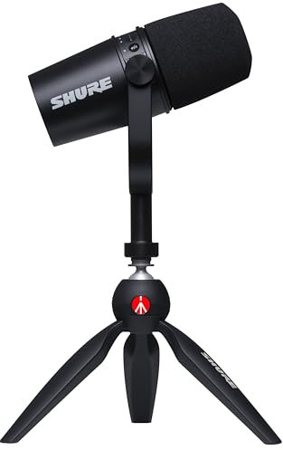 Shure MV7 USB Microphone avec Trépied pour Podcasts, enregistrement Vocal, Streaming et Gaming, Sortie Écouteurs Intégrée, Micro Dynamique Usb/Xlr Tout en Métal, Voice Isolation, Certifié Teamspeak