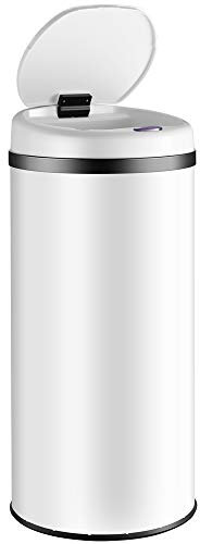 Monzana® Mülleimer Küche mit Sensor Leise 50L Edelstahl USB Ladekabel Deckel Berührungslos Abfalleimer Automatik Hygienisch Papierkorb Wasserdicht Büro Weiß Recycling