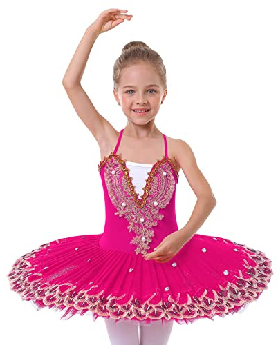 Balettkleider M�dchen T�t� Ballettkleid f�r Kinder M�dchen Ballettkleid Balletttrikot Schwan Ballettanzug Tanz Ballett Tutu Trikot Kleid Ballettrock Ballerina Kost�m M�dchen Rosarot C 5-6 Jahre