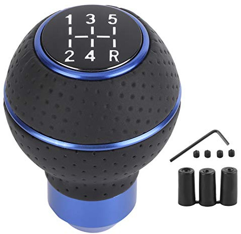 Akozon 5 Speed Gear Shift Knob Stick Aluminium Alloy 5 Speed Leather Car Gear Stick Shifting Knobs Shifter Lever Round Shifting Lever Knobs Manual Automobiles Accessory(B (Blue))