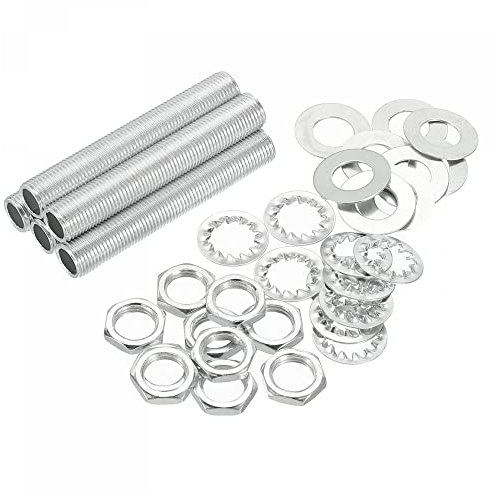 sourcing map 6cm Tige Filetée Creuse pour Lampe Trousse avec Encoches Écrous Rondelles 1/8IP Filetage Fixations Assortiment pour Luminaire Plafonnier Réparation Assemblage Coffret de 35