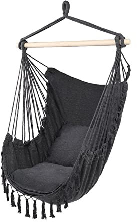 Schaukeln Gartenstuhl Hängende Hängemattenstuhl Swing Deluxe Outdoor Indoor Gartenmöbel Hängende Seilstuhl mit Kissen Verandadekor Multifunktions Trapeze (Color : Dark Grey)