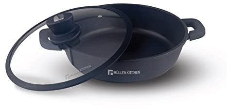 Müller Kitchen MK-3024 - Olla de aluminio fundido con tapa de cristal (32 cm, 5,6 L, para inducción) (32cm)