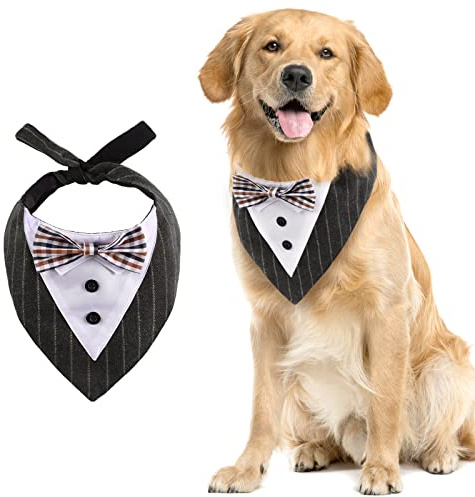 Kuoser Cani Smoking Foulard Papillon per matrimonio, cravatta formale, bandana per cani di taglia media e grande, regolabile, circonferenza collo max. 60 cm