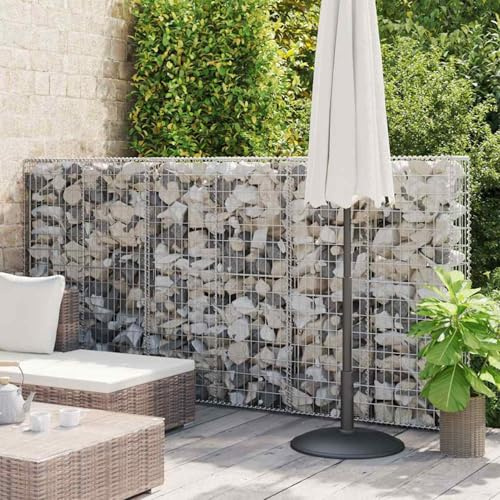 Keketa Gabionenwand mit Abdeckungen Verzinkter Stahl Gabionen Korb Gartenzäune Metall Gabionen für Steine Gabionen Blumenkasten 300 * 50 * 150 cm