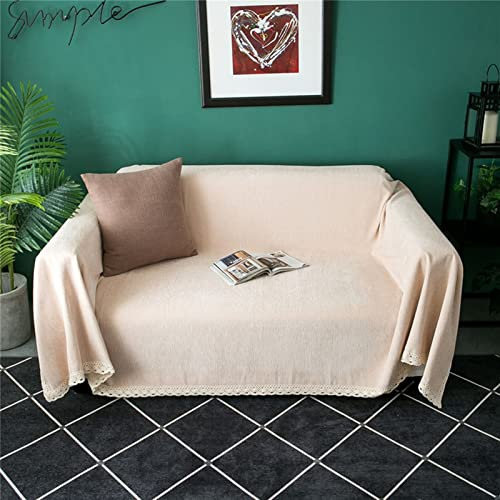 Homxi 3 Sitzer Couch Überzug,Sofahusse Überzug Einfarbig Chenille Überwurf Sofa Handtuch Sofa Beige Sofa Bezug 180x300CM