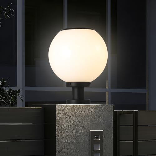 PTOUG Solar Outdoor Column Lights - Stainless Steel Fence Pedestal Post Lamp Outdoor Vintage LED Globe Pillar Lights, IP65 Waterproof External Landscape Street Lighting Fixtures