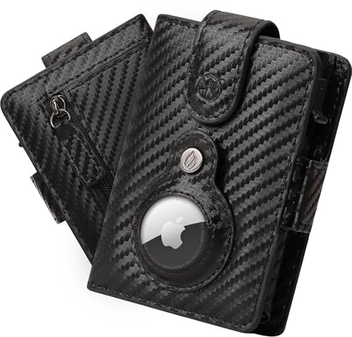Will Fire® Smart Wallet Herren mit Airtag-Fach & Photokapsel | Inkl. Anhänger | Echtleder Airtag (1. & 2. Gen) Wallet mit Münzfach & Scheinfach | RFID Schutz | Bis zu 12 Karten | [Carbon]
