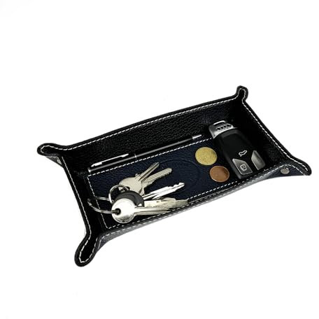 FrasiBags Taschenleerer Leder - Vide Poche - Ledertablett Organizer, Praktische rechteckig Aufbewahrungsbox für Uhren, Schlüssel, Münzen, Handys und Büroausstattung (Blau)