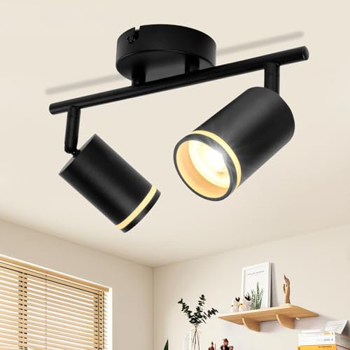 GeyouLux LED Ceiling Spotlight 2 Way, GU10 Spotlights Ceiling Lights Rotatable, Modern Black Ceiling Spots for Kitchen Bedroom Living Room, Bulb Not Included