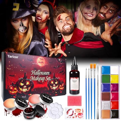Taricor Maquillaje Halloween Makeup, Kit Maquillaje Halloween Profesional, sangre falsa halloween maquillaje blanco y negro, Pinturas Corporales Para Cicatrices para Teatral Carnaval Fiesta Cosplay