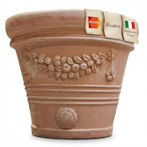 Teramico Pflanzgefäß Terrakotta 100% frostfest (Festonata Toscana, 30cm) | Wunderschöne detaillierte Terrakotta Blumentöpfe aus traditioneller Handarbeit für Ihre Gestaltung von Haus und Garten.